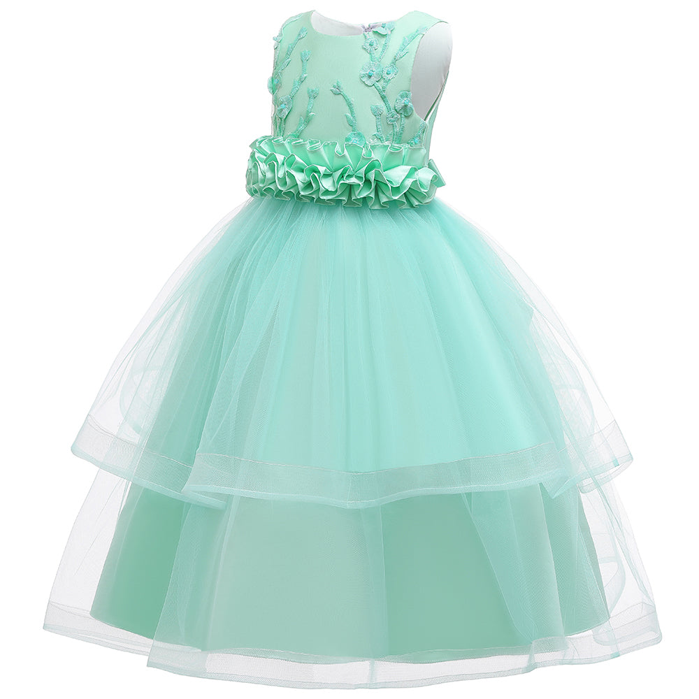 Girls Green Embellished Gown Dress
