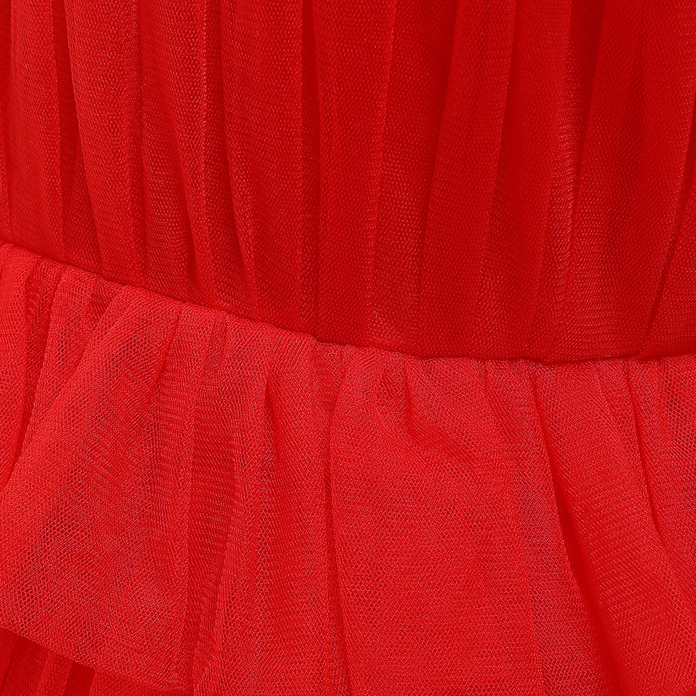 Girls Red Layered Detail Net Gown Dress