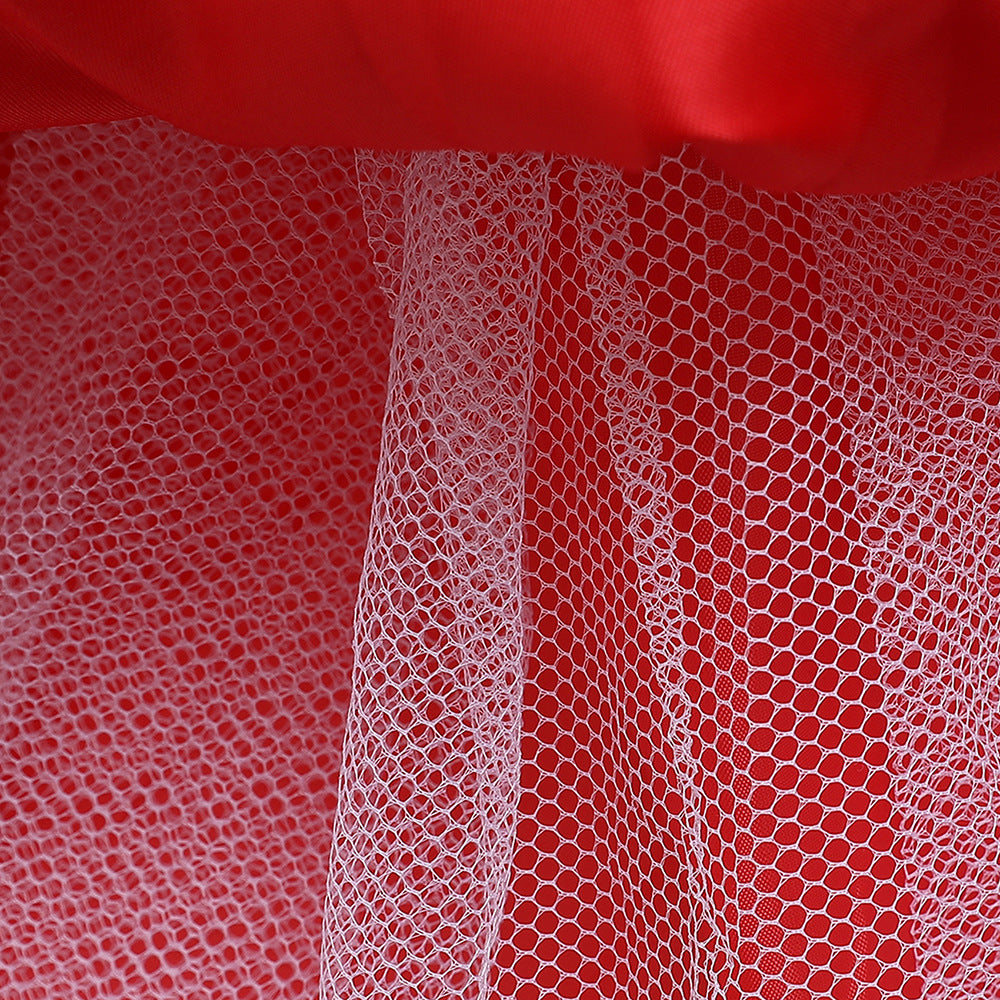 Girls Red Layered Detail Net Gown Dress