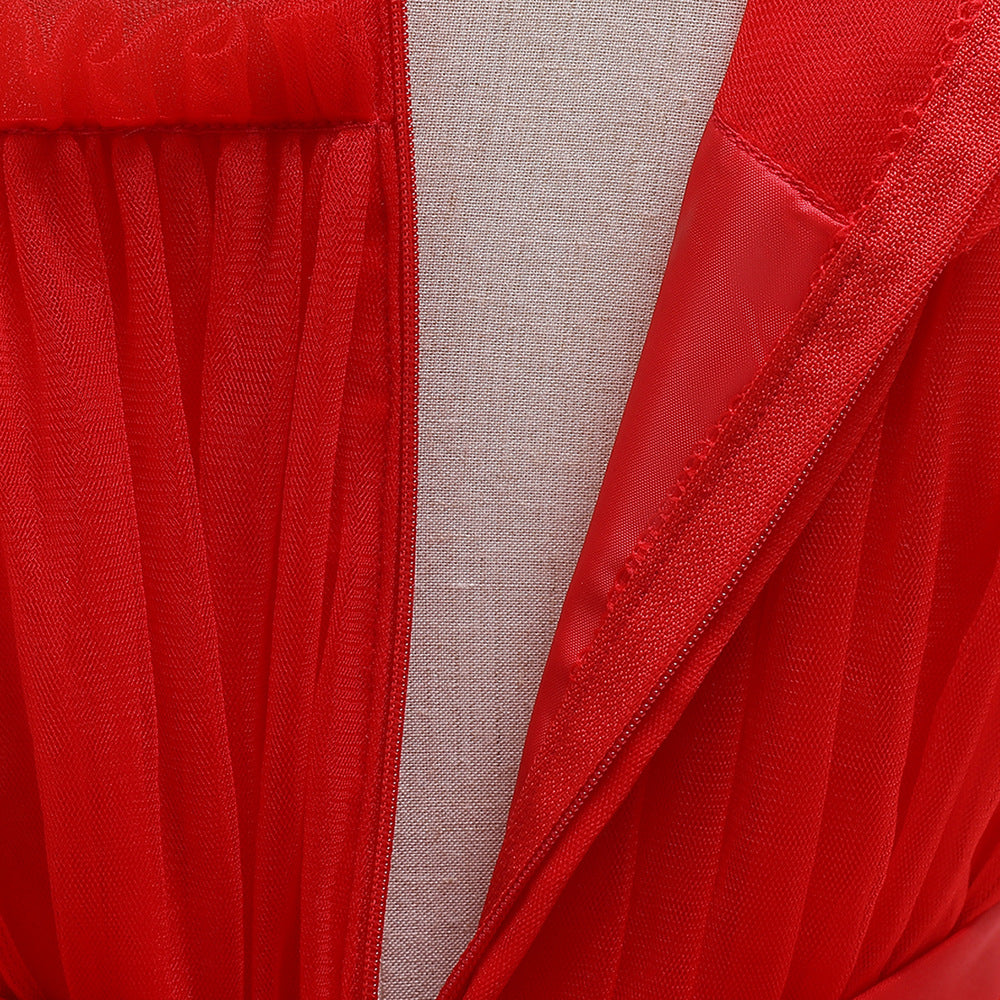 Girls Red Layered Detail Net Gown Dress