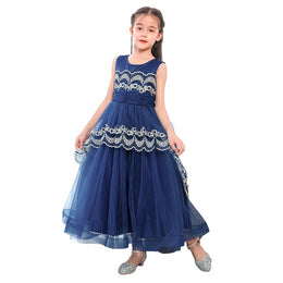 Blue Printed Applique Maxi Dress