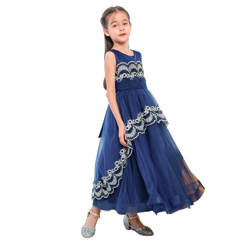 Blue Printed Applique Maxi Dress