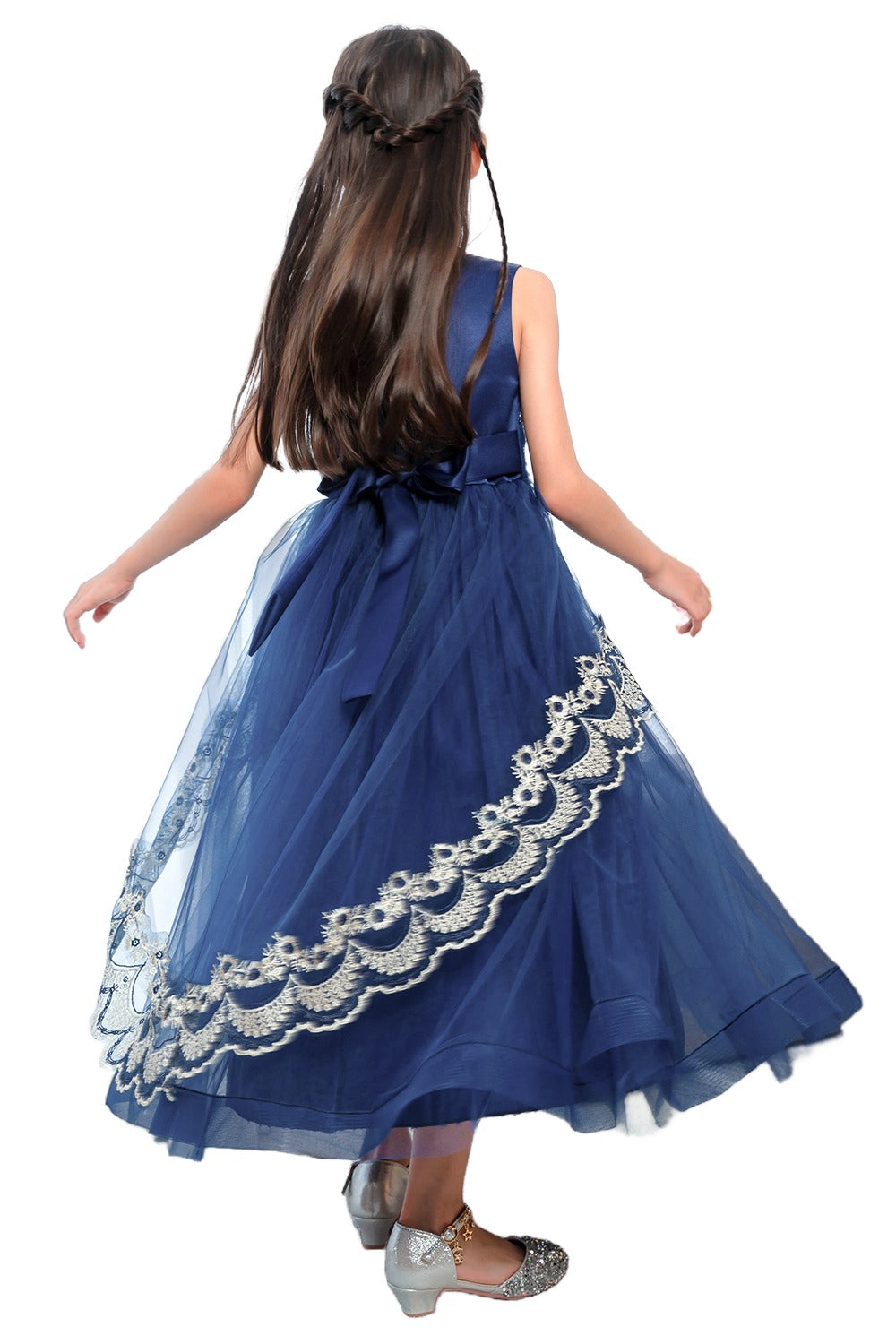 Blue Printed Applique Maxi Dress