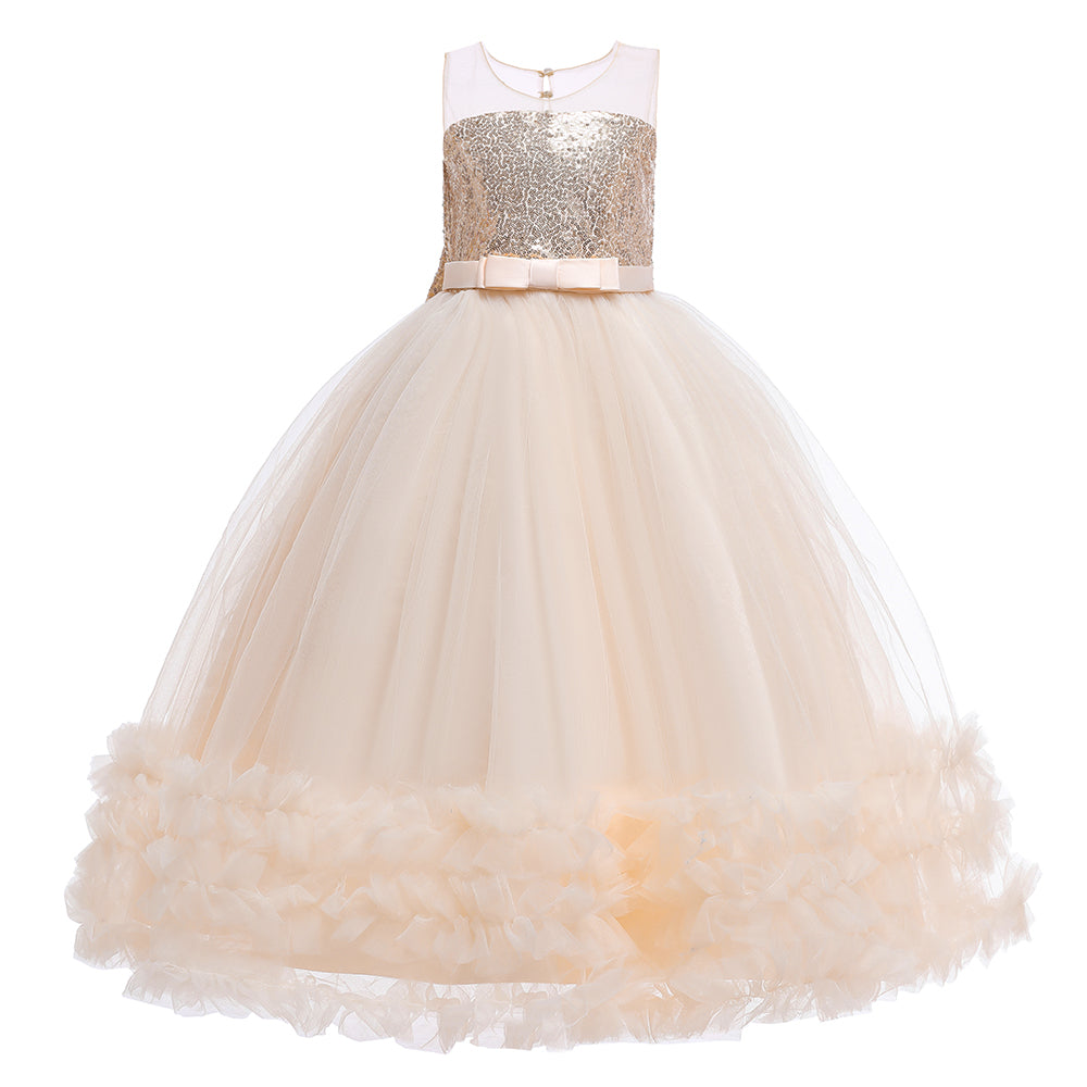 Champagne Round Neck Embellished Gown Dress