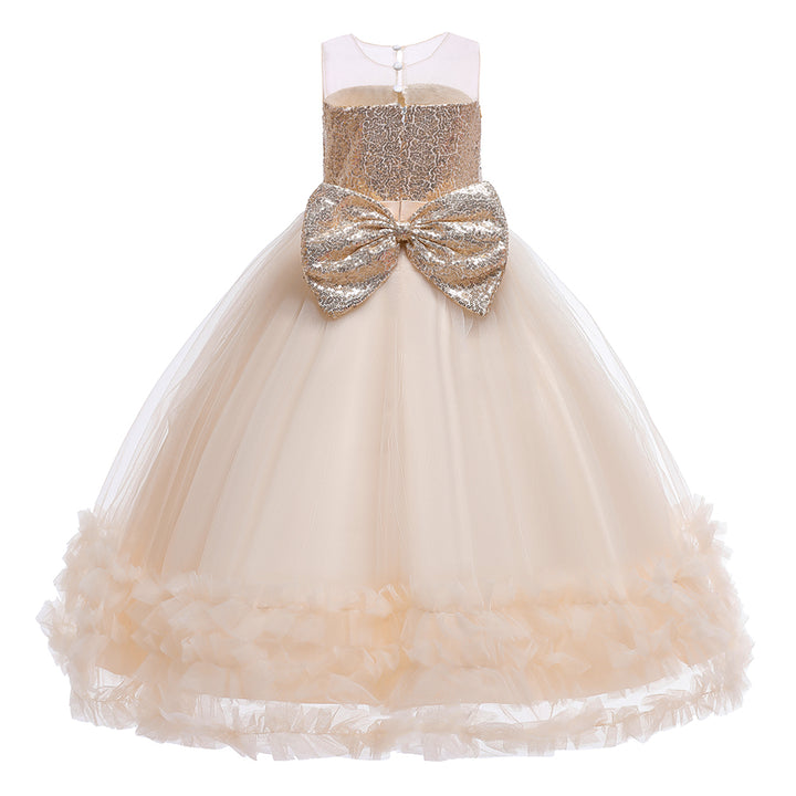 Champagne Round Neck Embellished Gown Dress