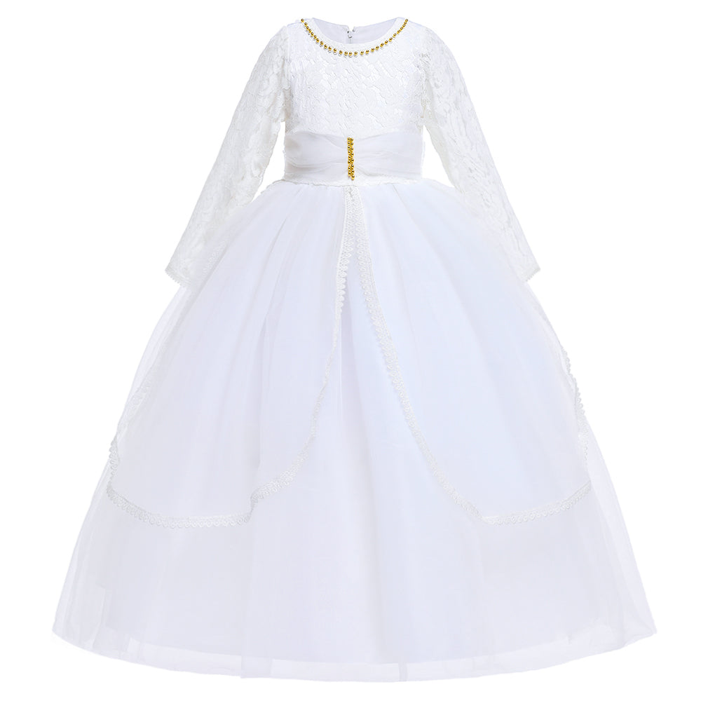 Girls Embellished Round Neck Long Sleeves Maxi Dress