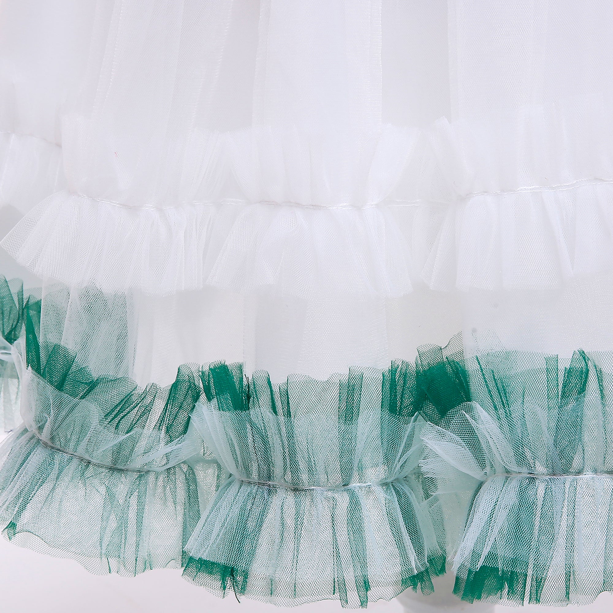Girls Green & White Embroidered Sequinned Bow Gown Dress