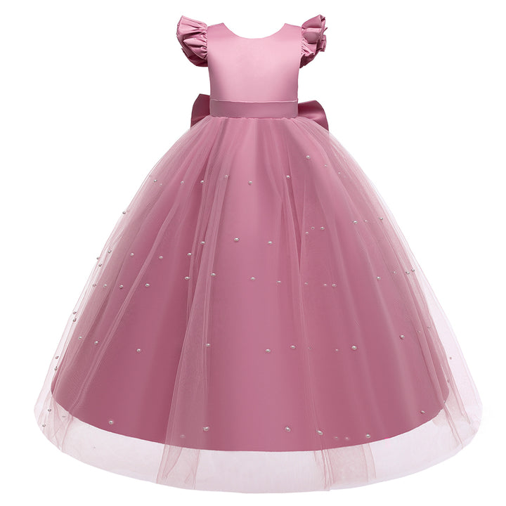 Girls Pink Round neck Short Sleeves Embellished Maxi Dress