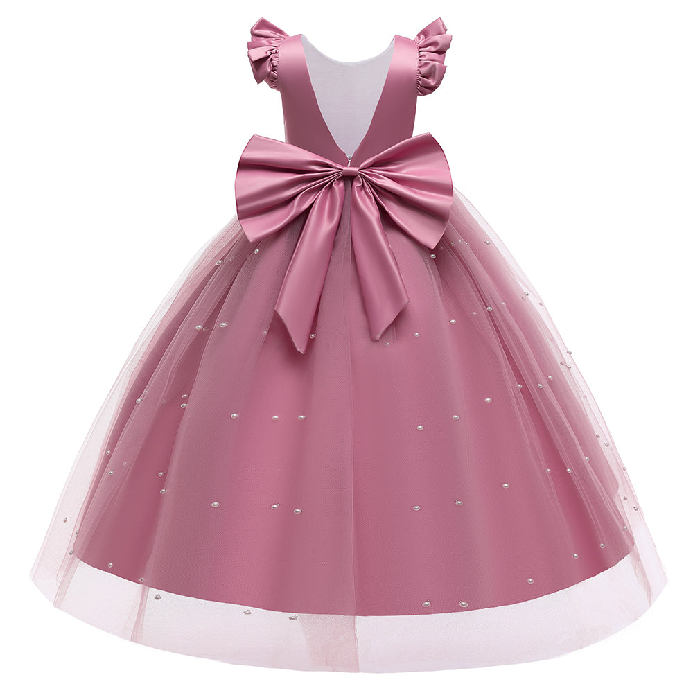 Girls Pink Round neck Short Sleeves Embellished Maxi Dress