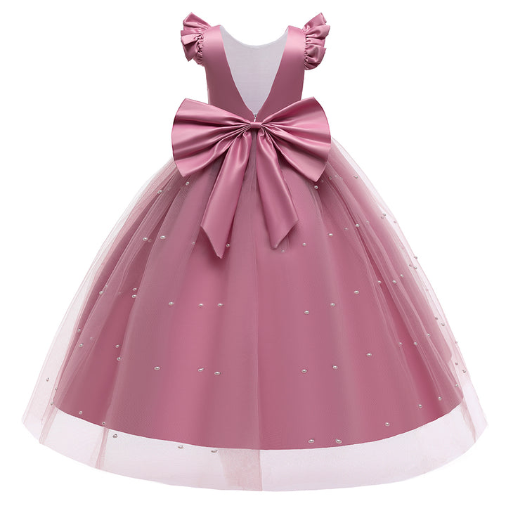 Girls Pink Round neck Short Sleeves Embellished Maxi Dress