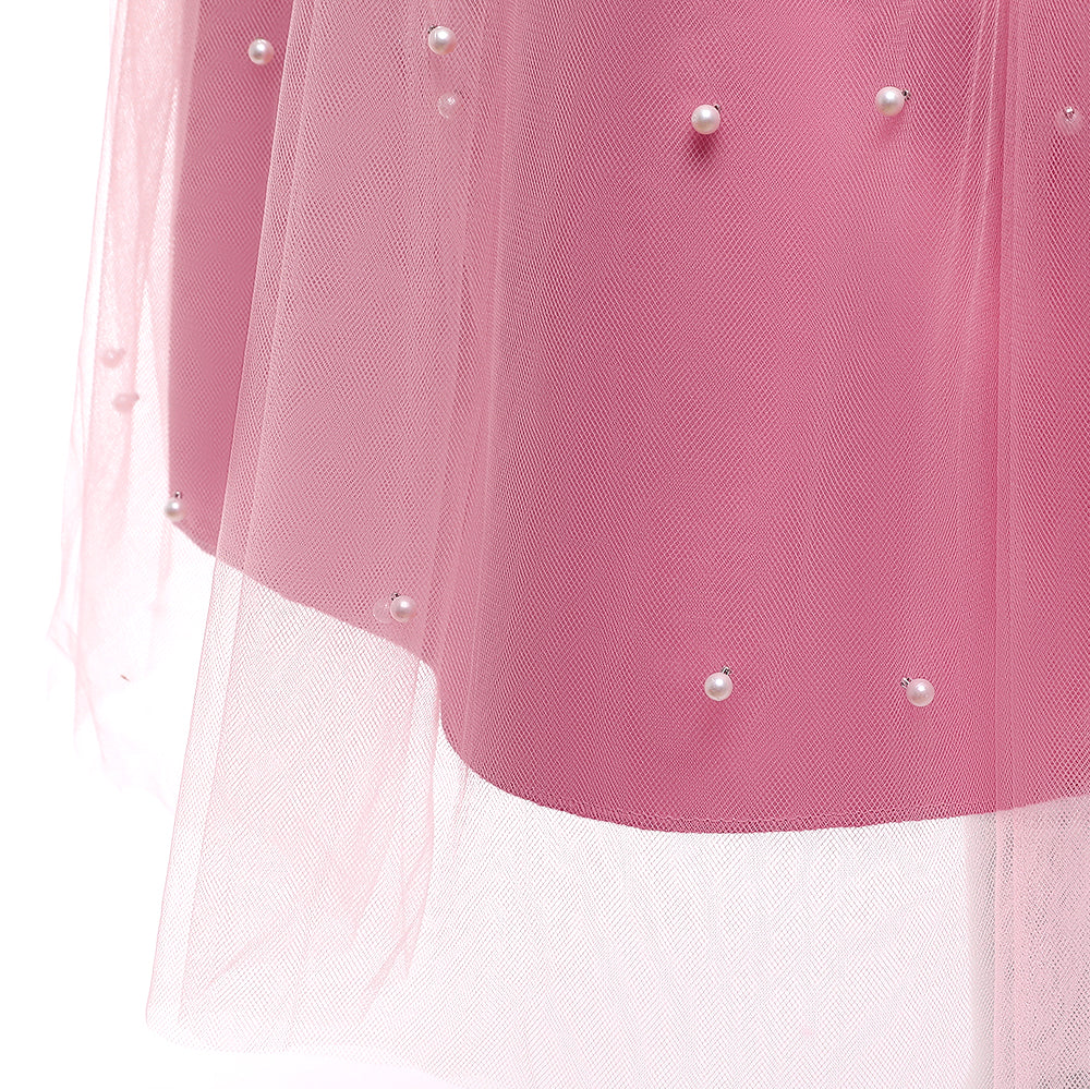 Girls Pink Round neck Short Sleeves Embellished Maxi Dress