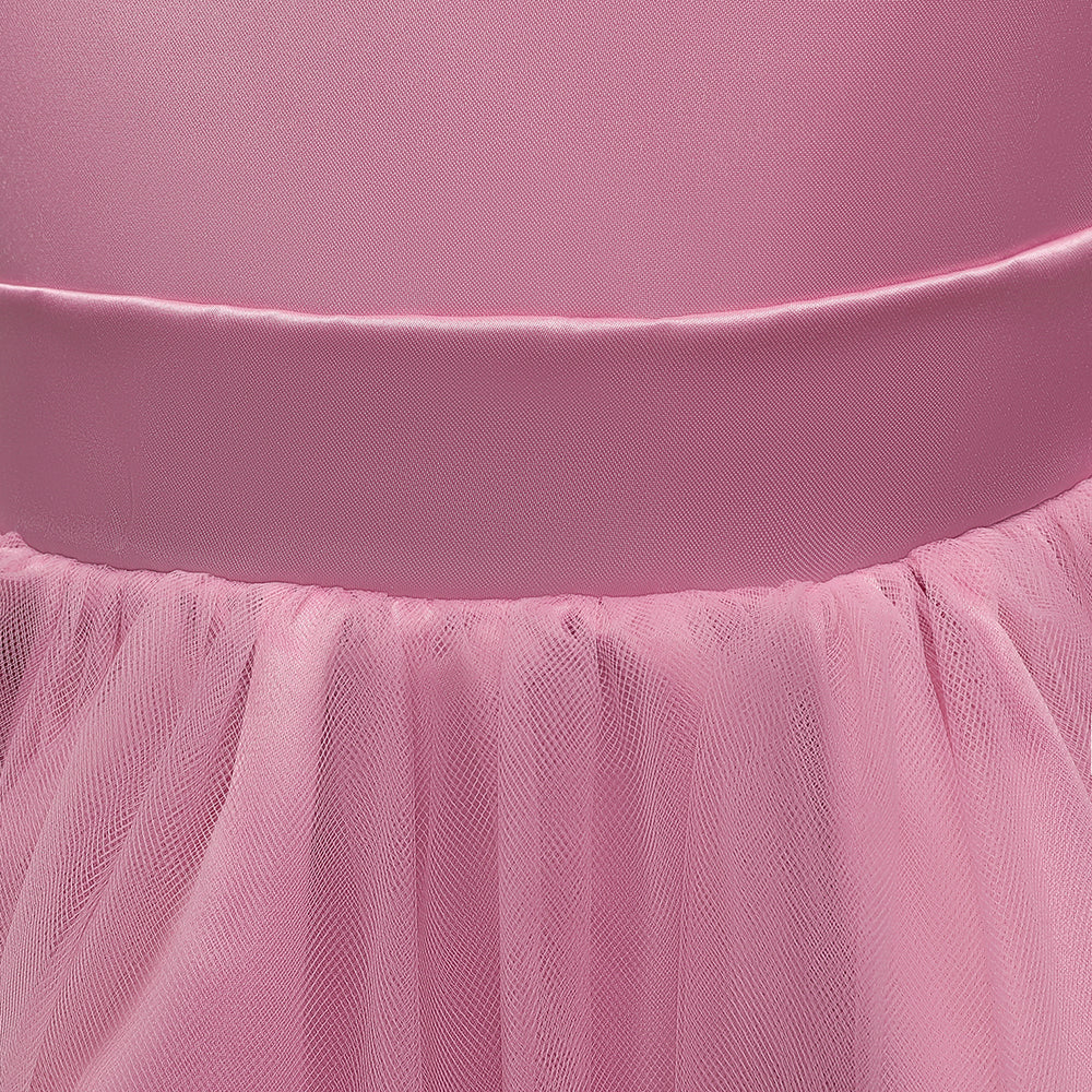 Girls Pink Round neck Short Sleeves Embellished Maxi Dress
