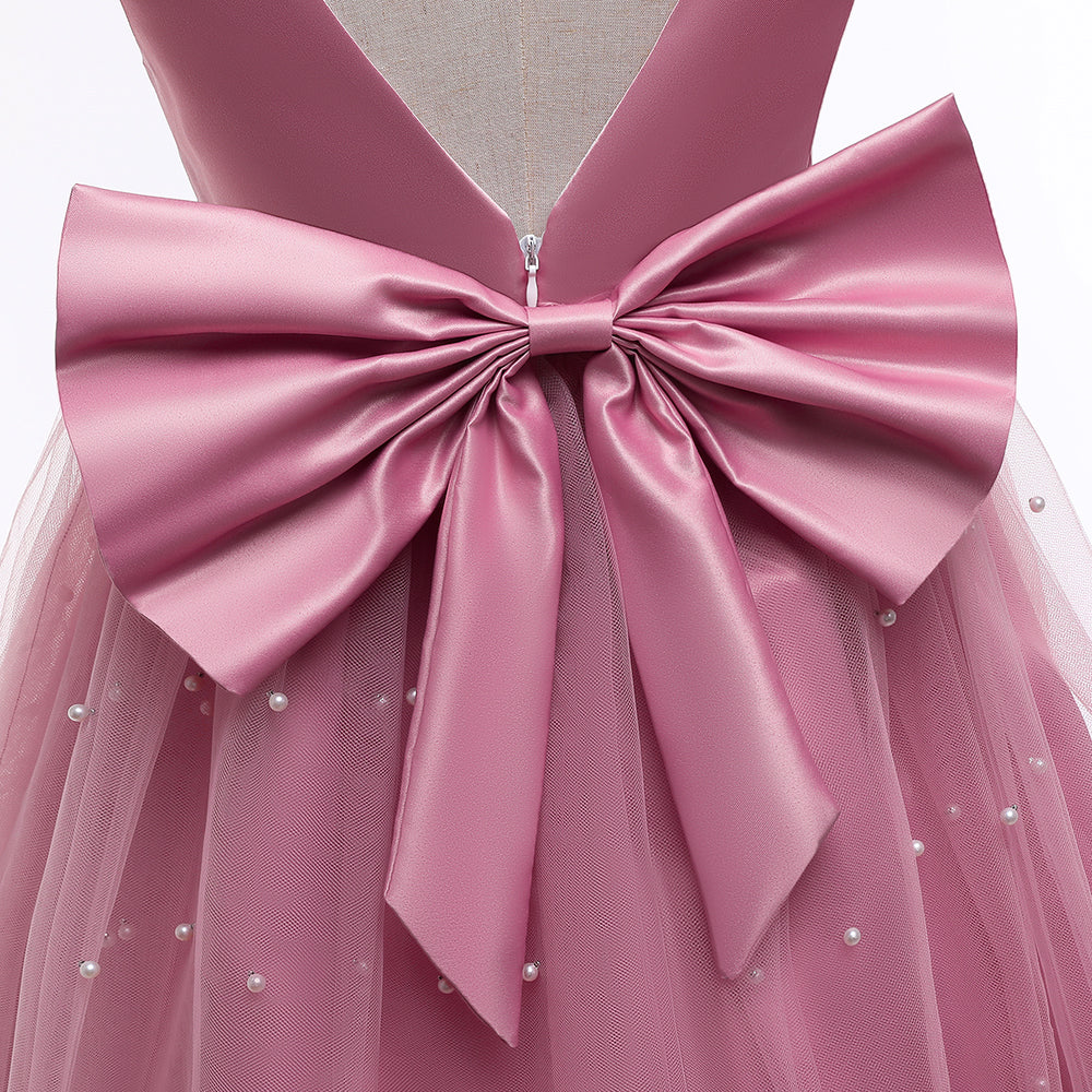Girls Pink Round neck Short Sleeves Embellished Maxi Dress