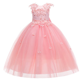 Girls Pink Embellished Bow Detail Gown