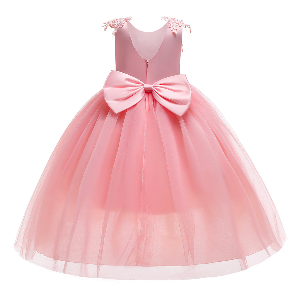 Girls Pink Embellished Bow Detail Gown