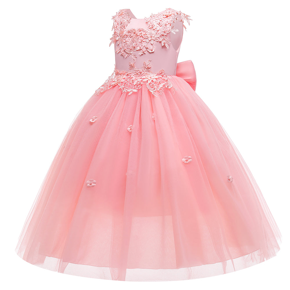 Girls Pink Embellished Bow Detail Gown