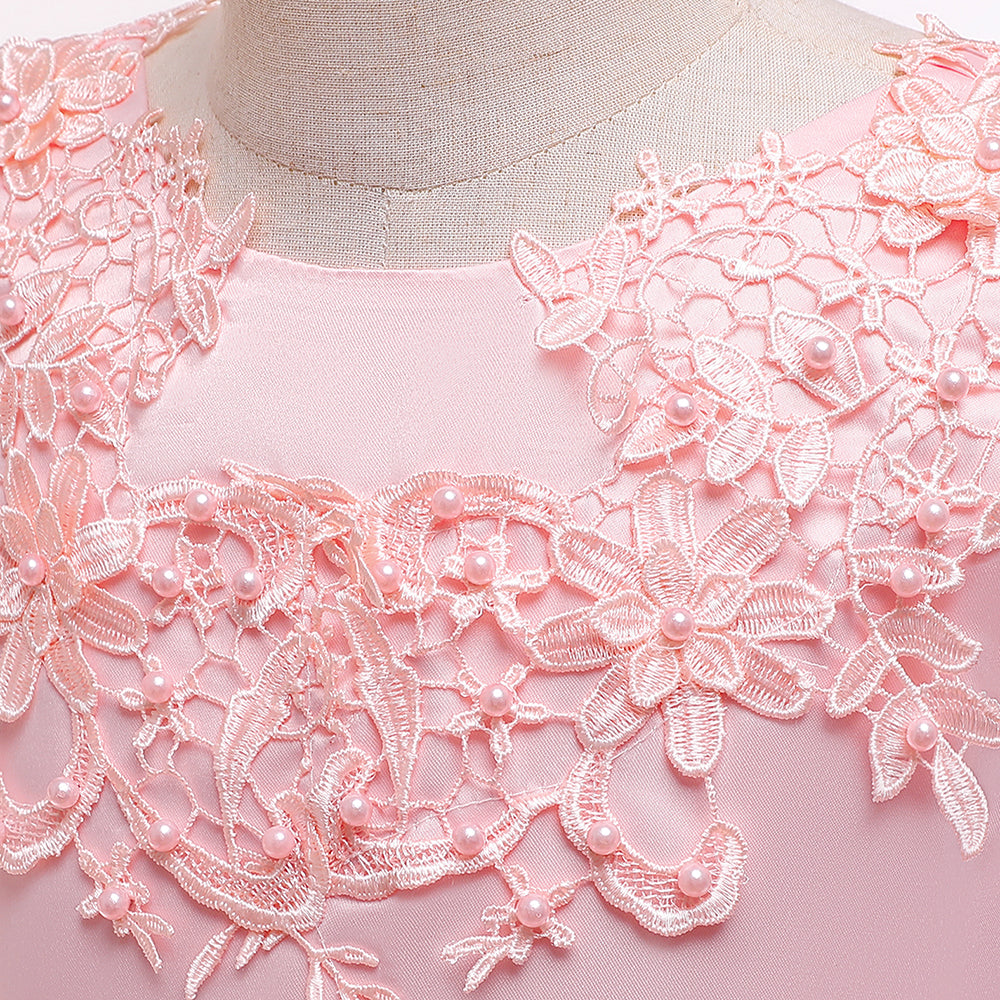 Girls Pink Embellished Bow Detail Gown
