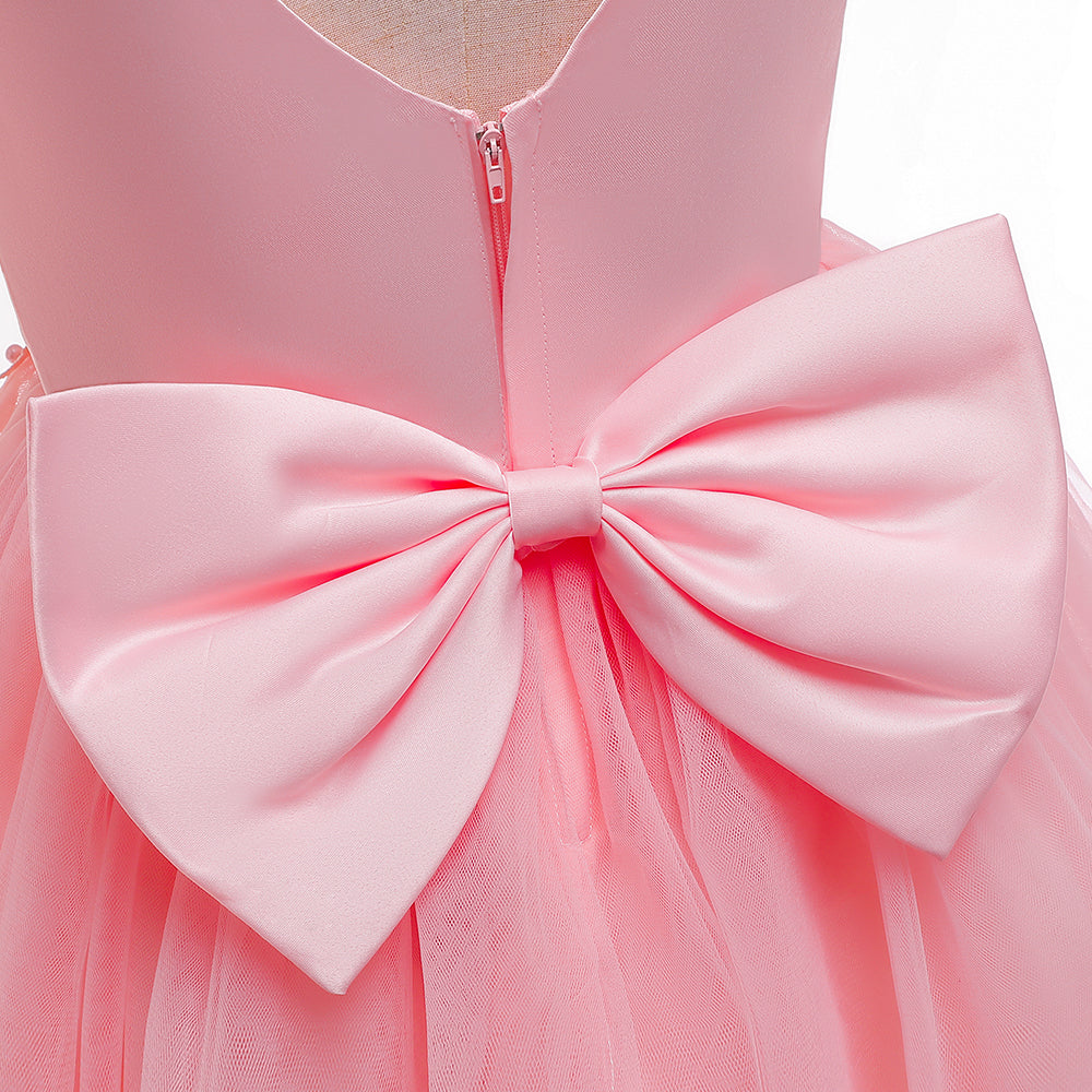 Girls Pink Embellished Bow Detail Gown
