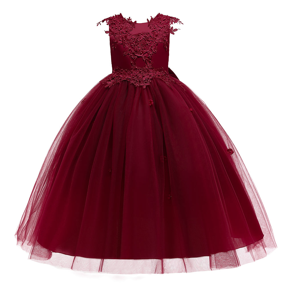 Girls Maroon Embellished Maxi Dress