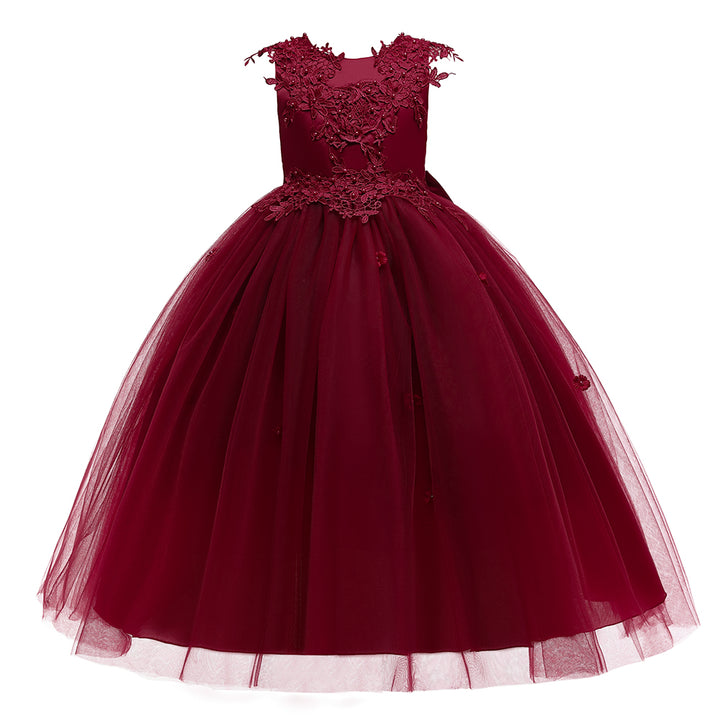 Girls Maroon Embellished Maxi Dress