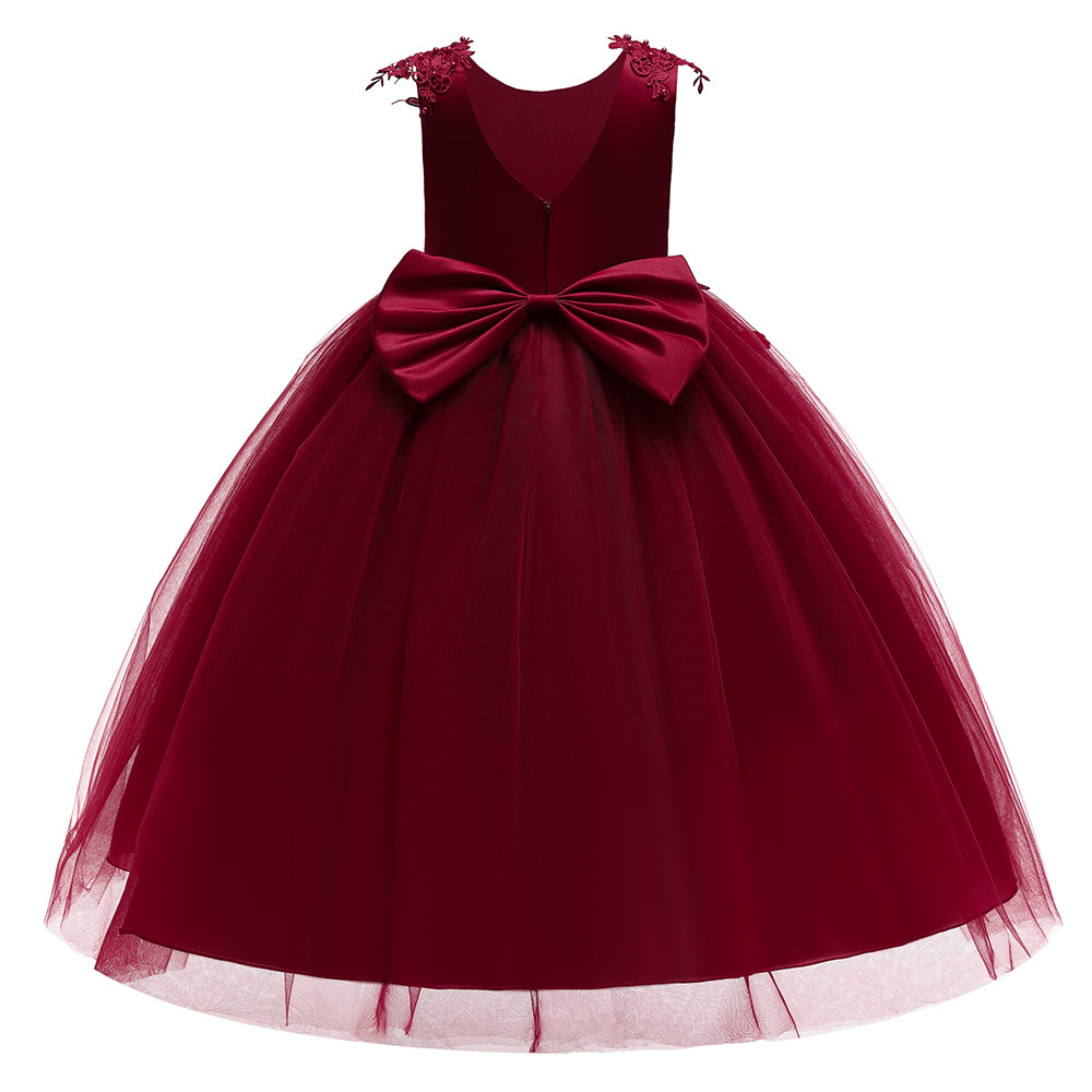 Girls Maroon Embellished Maxi Dress