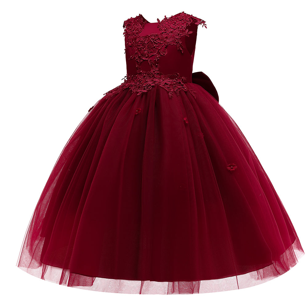 Girls Maroon Embellished Maxi Dress