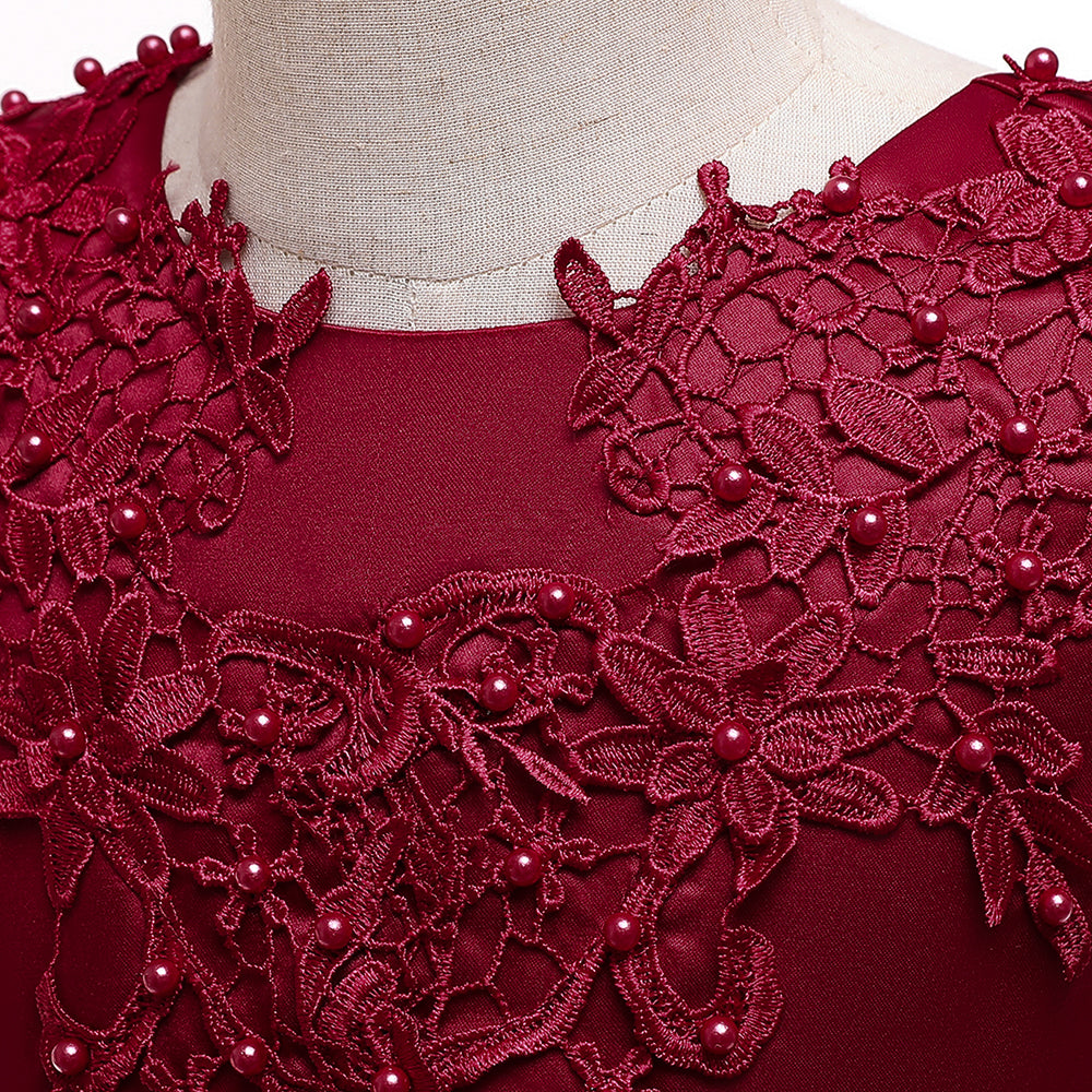 Girls Maroon Embellished Maxi Dress