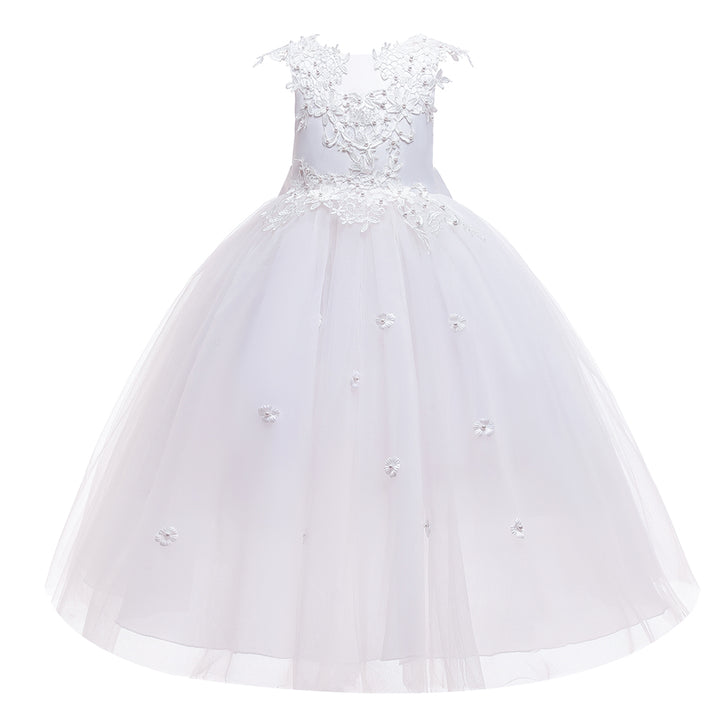 White Girls Embellished Applique Gown Maxi Dress