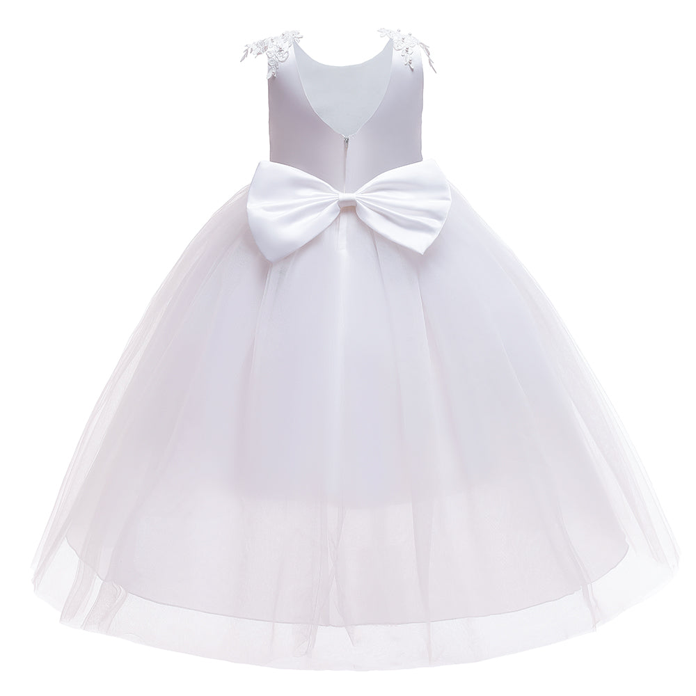 White Girls Embellished Applique Gown Maxi Dress