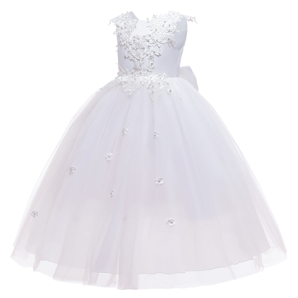 White Girls Embellished Applique Gown Maxi Dress