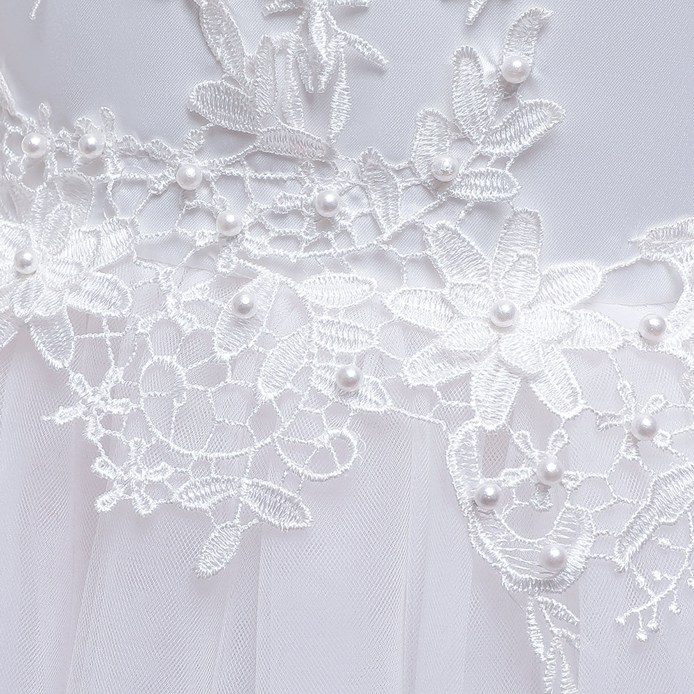 White Girls Embellished Applique Gown Maxi Dress