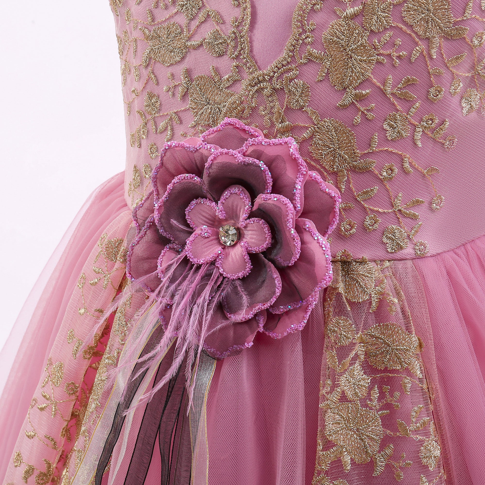Girls Floral Embroidered Gown Maxi Dress