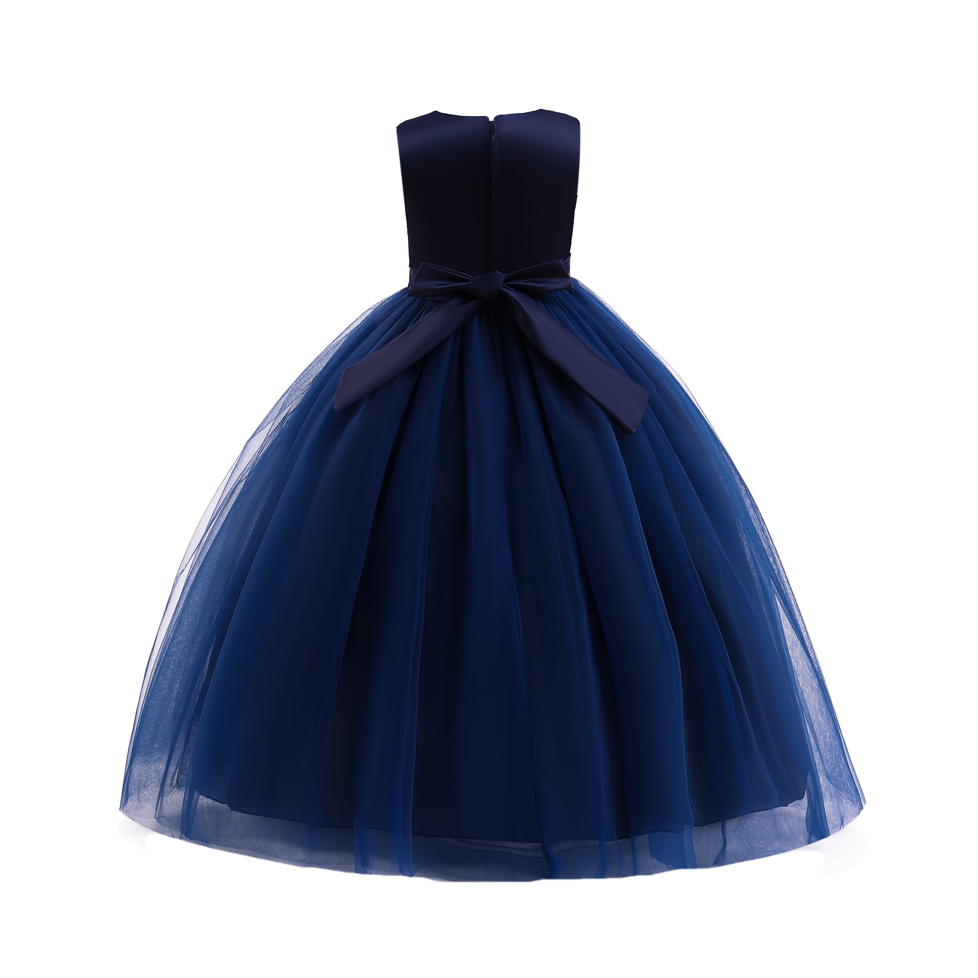 Girls Navy Blue Floral Self Design Maxi Dress