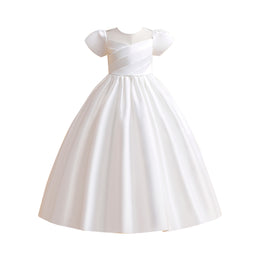Girls White Puff Sleeves Fit & Flare Maxi Dress