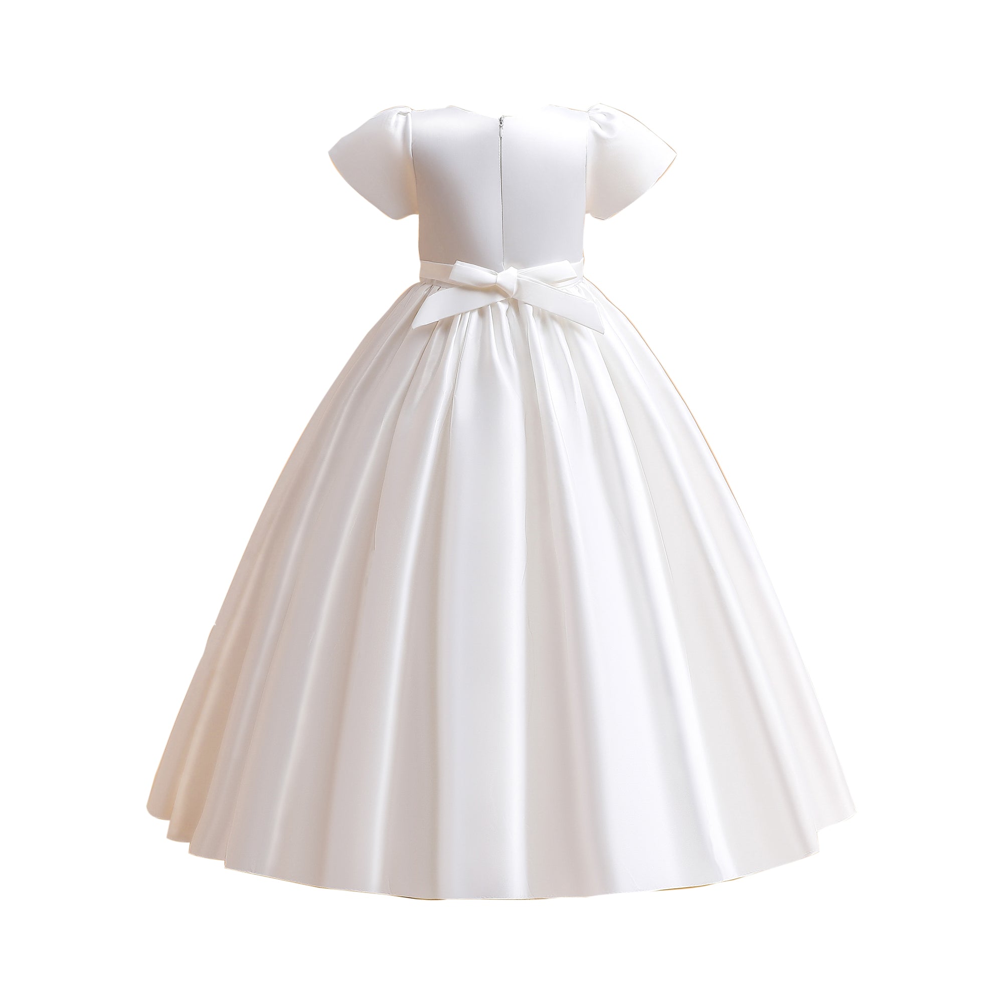 Girls White Puff Sleeves Fit & Flare Maxi Dress