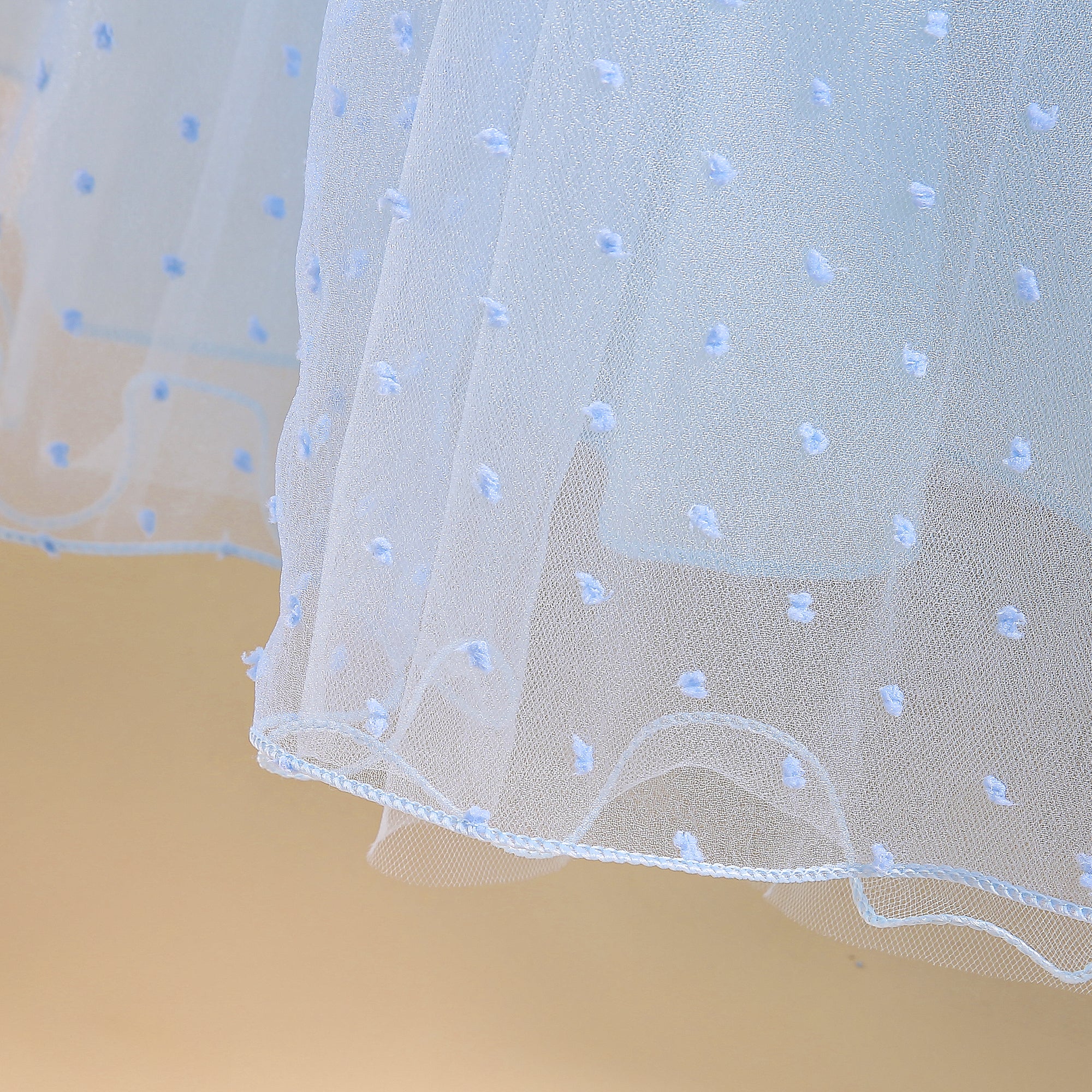 Girls Blue Self Design Puff Sleeves Bow Detail Gown Maxi Dress