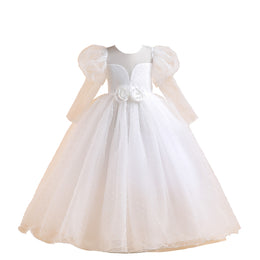 Girls White Self Design A Line Maxi Dress