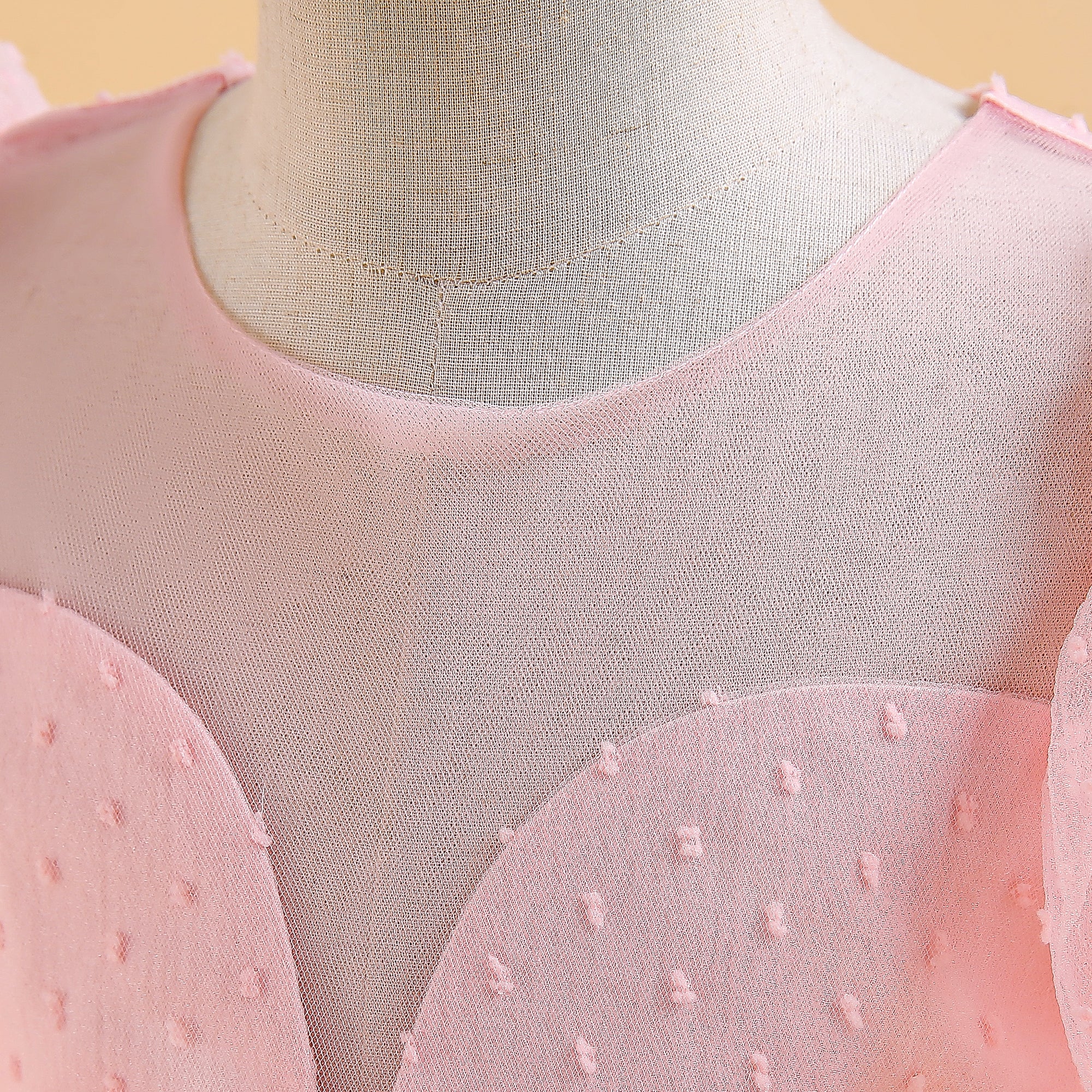 Pink Girls Round Neck Puff Sleeves Corsage Detail Fit & Flare Maxi Dress