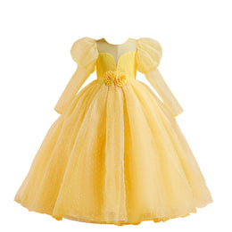 Yellow Puff Sleeve Fit & Flare Maxi Dress