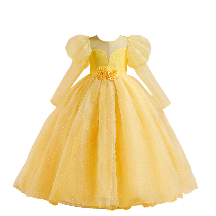 Yellow Puff Sleeve Fit & Flare Maxi Dress