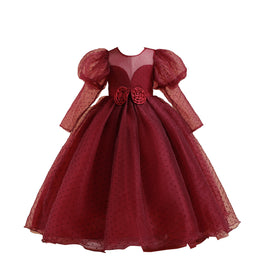 Maroon & persian plum Puff Sleeve Fit & Flare Maxi Dress