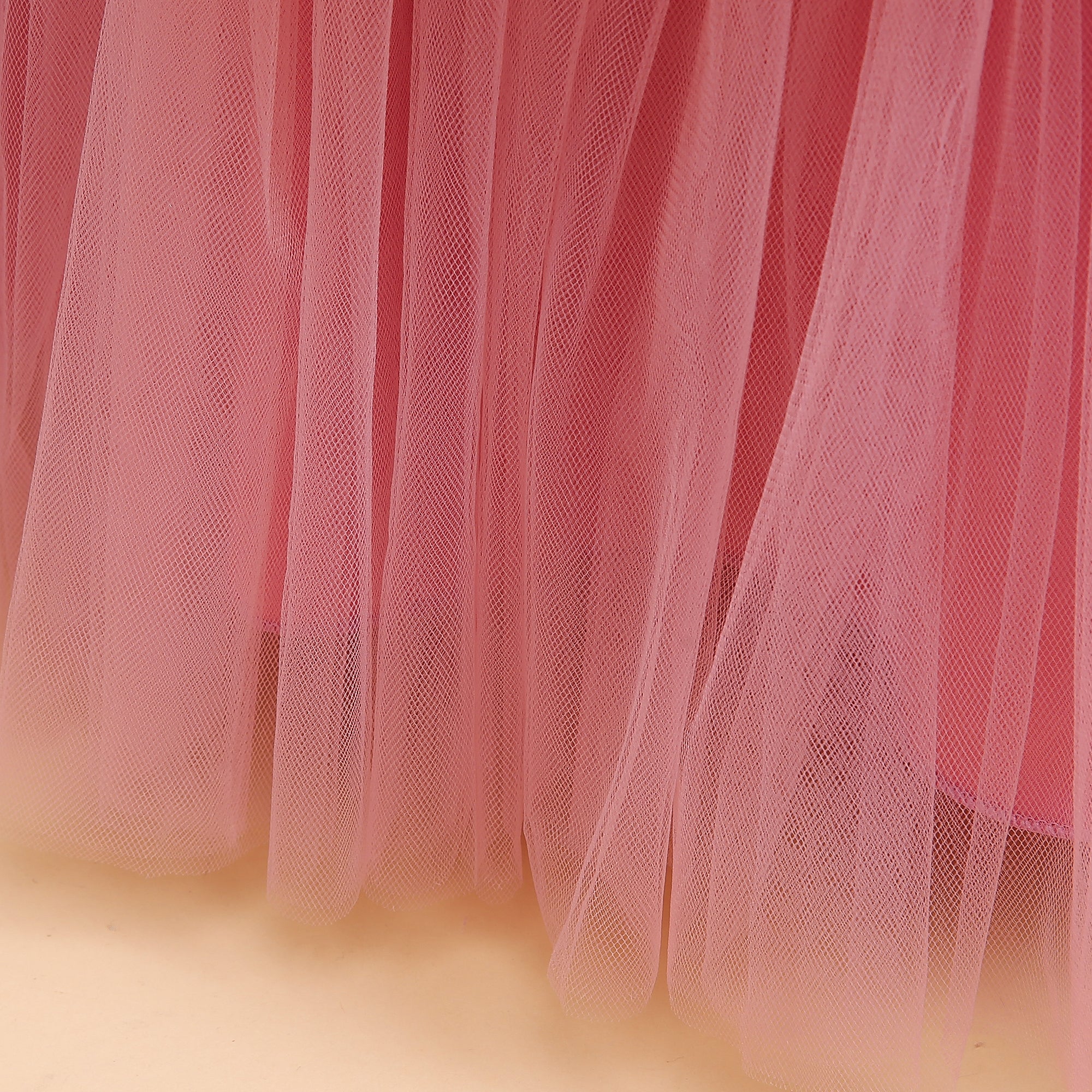 Girls Pink Round Neck Layered Gown Dress