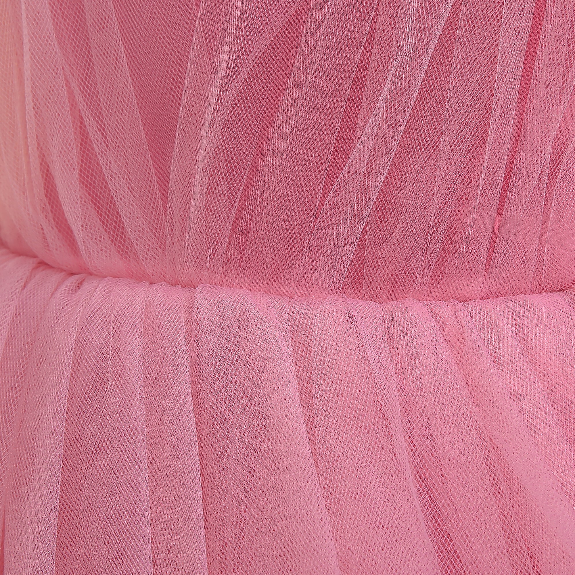 Girls Pink Round Neck Layered Gown Dress