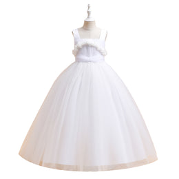 Girls White Square Neck Sleeveless Layered Gown Maxi Dress