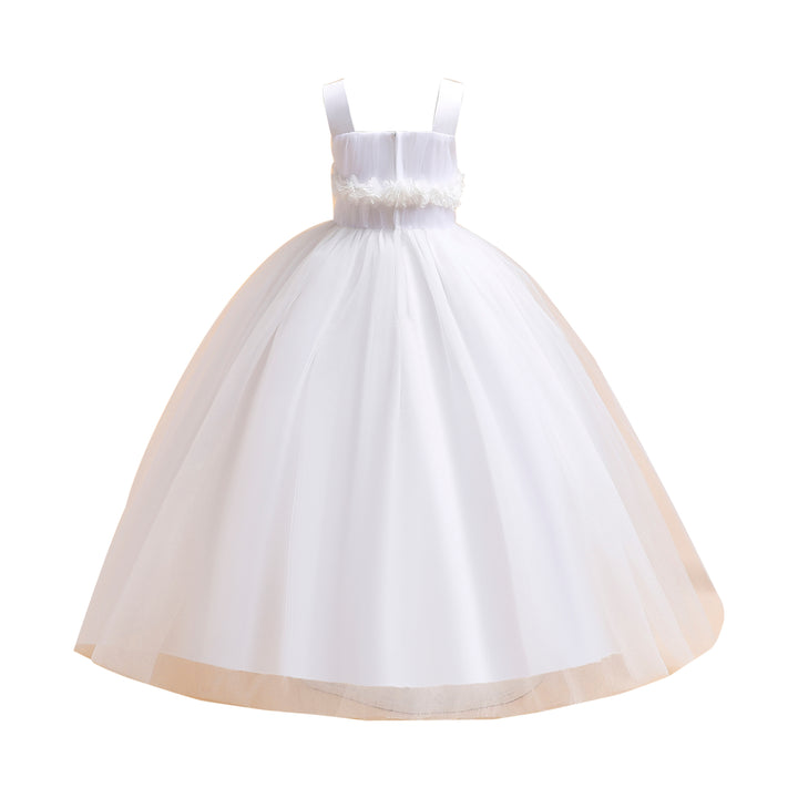 Girls White Square Neck Sleeveless Layered Gown Maxi Dress