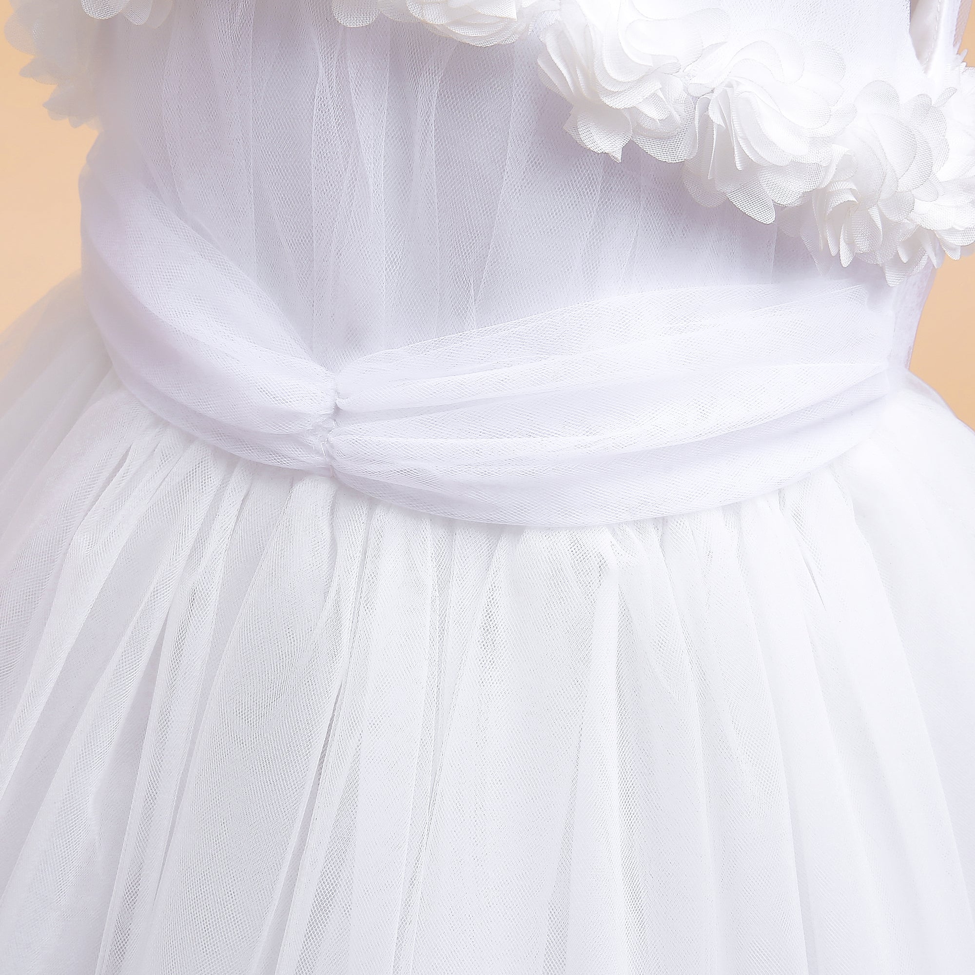 Girls White Square Neck Sleeveless Layered Gown Maxi Dress