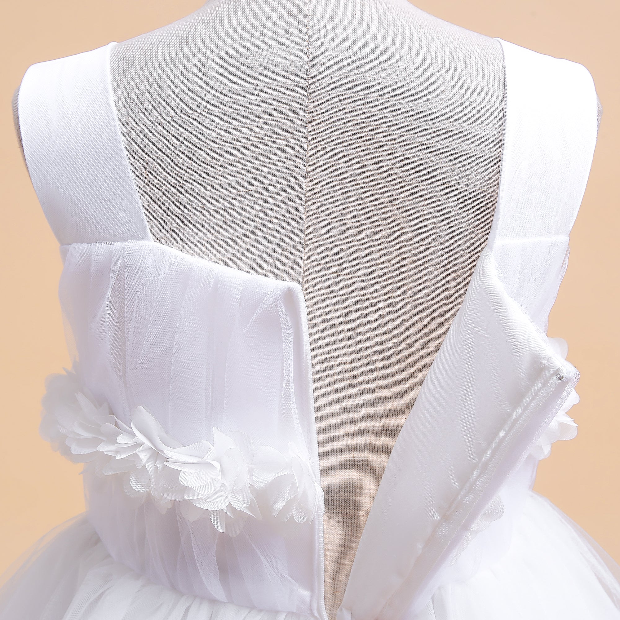 Girls White Square Neck Sleeveless Layered Gown Maxi Dress