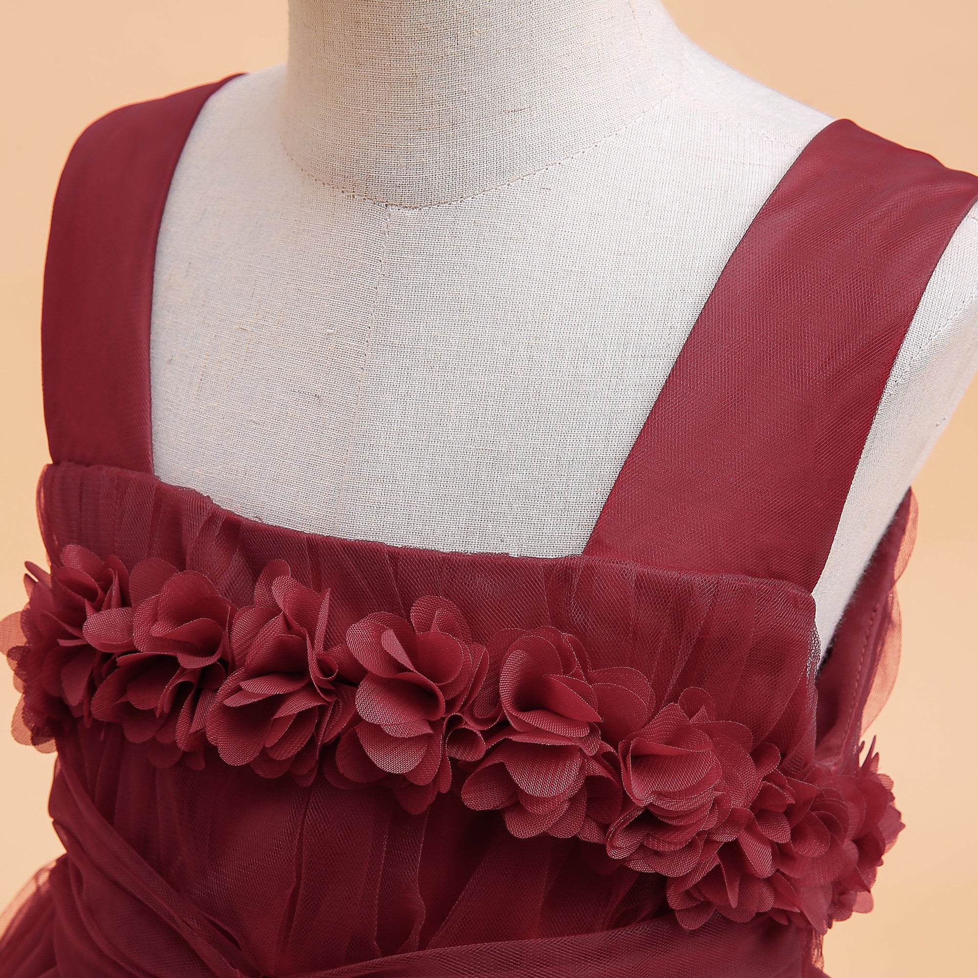 Girls Maroon Maxi Party Dress
