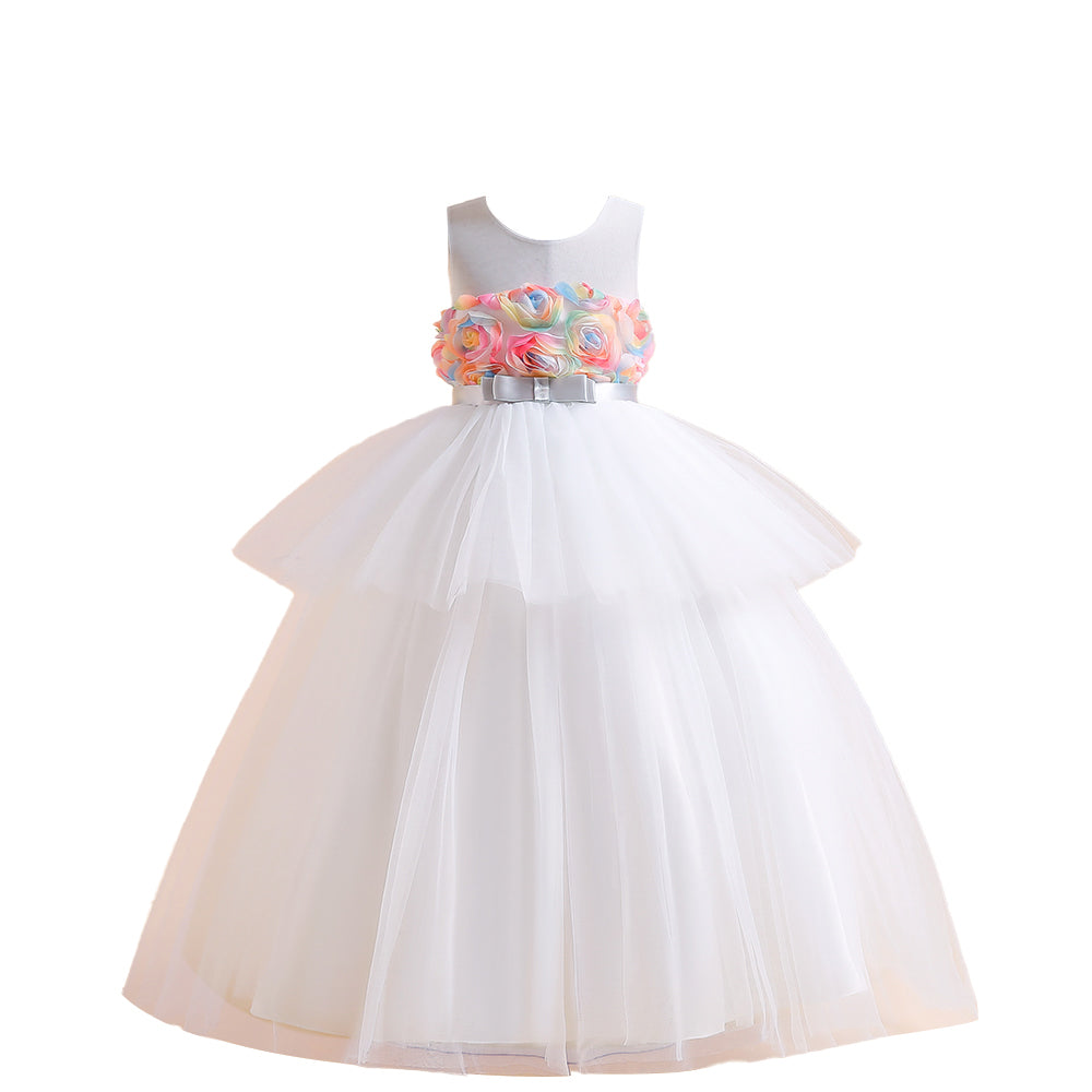 Girls White Fit & Flare Maxi Dress