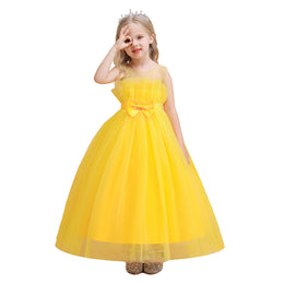 Girls Round Neck Sleeveless Semi Sheer Flared Maxi Dress